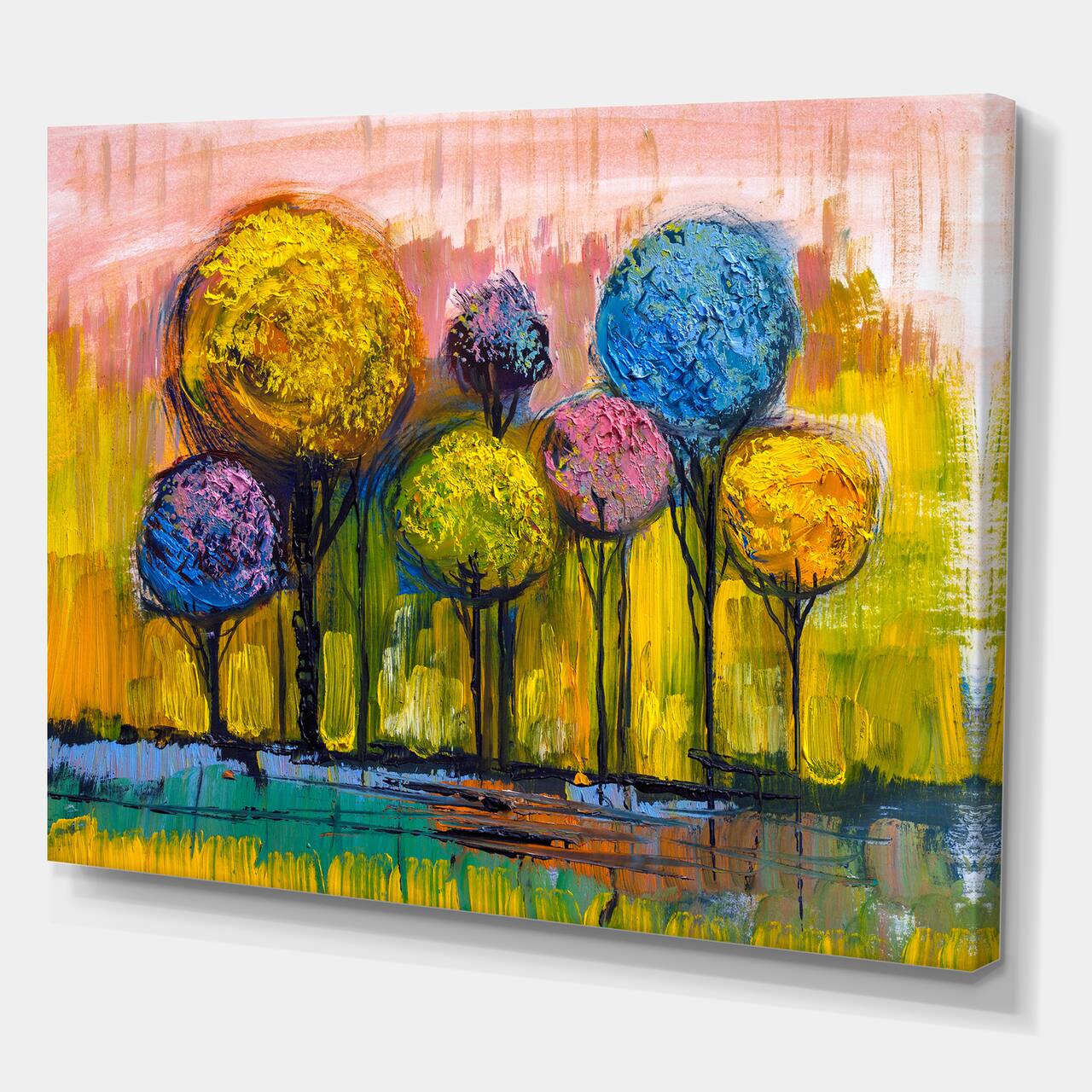 Designart - Colourful Trees Impressionist Landscape IV - Modern Canvas Wall Art Print